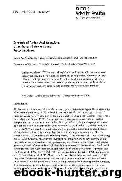 Synthesis of amino acyl adenylates using the <Emphasis Type="Italic">tert <Emphasis>-butoxycarbonyl protecting group by Unknown