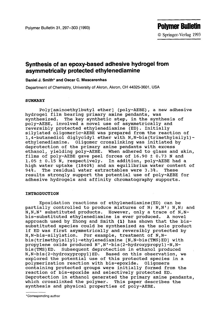 Synthesis of an epoxy-based adhesive hydrogel from asymmetrically protected ethylenediamine by Unknown