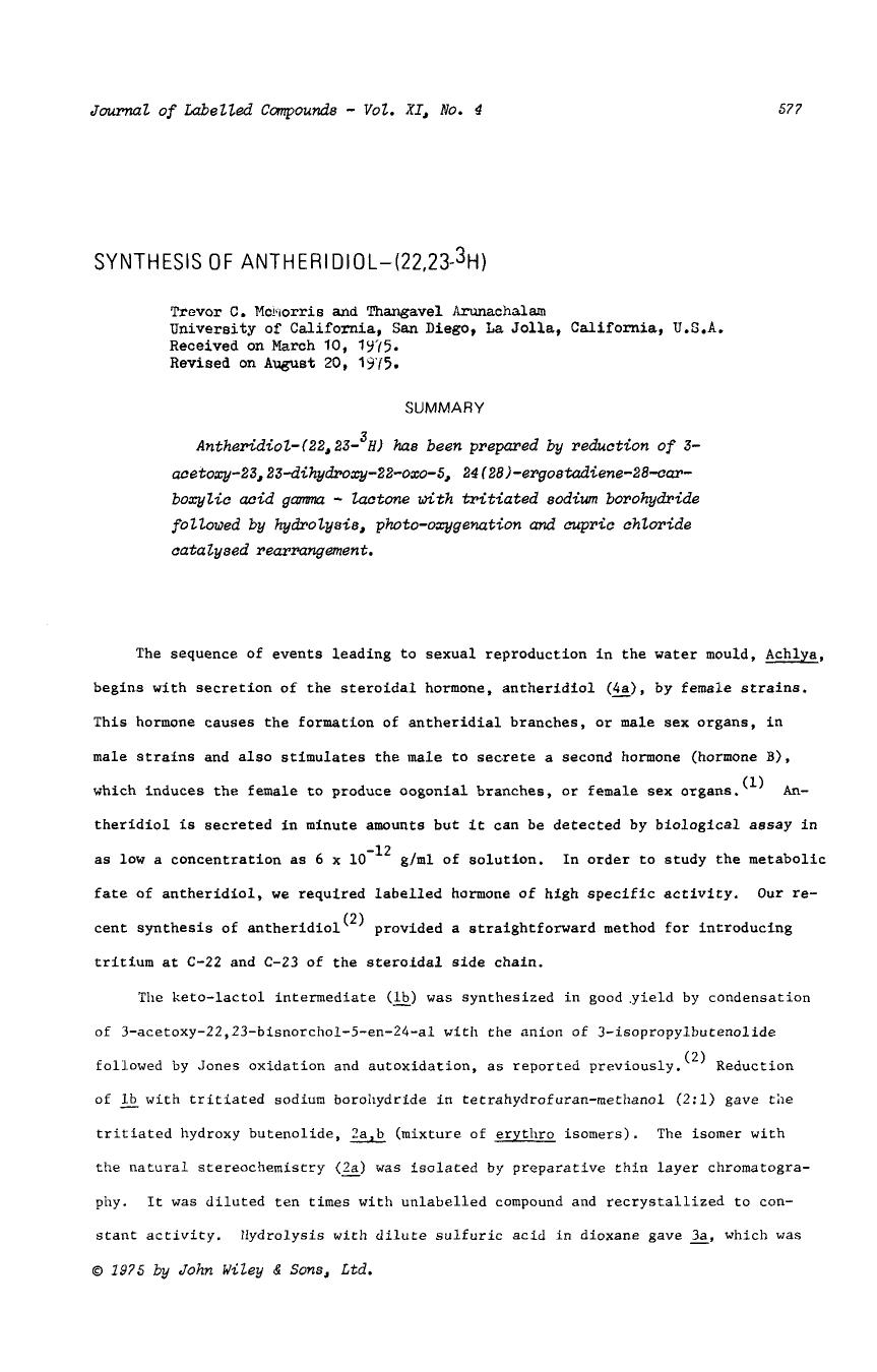 Synthesis of antheridiol-(22,23-3H) by Unknown