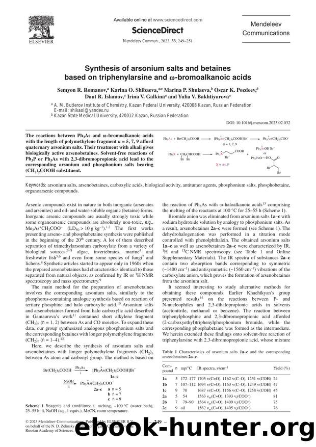 Synthesis of arsonium salts and betaines based on triphenylarsine and Ï-bromoalkanoic acids by unknow