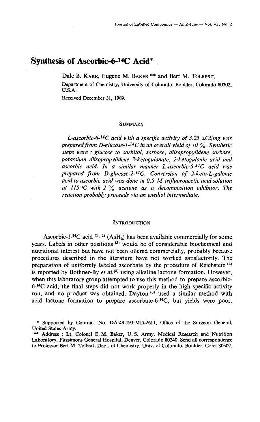 Synthesis of ascorbic-6-14C acid by Unknown