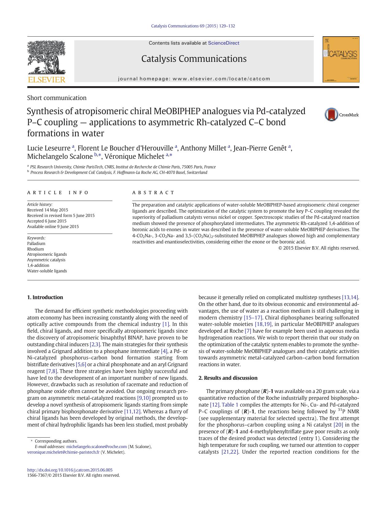 Synthesis of atropisomeric chiral MeOBIPHEP analogues via Pd-catalyzed PâC coupling â applications to asymmetric Rh-catalyzed CâC bond formations in water by unknow