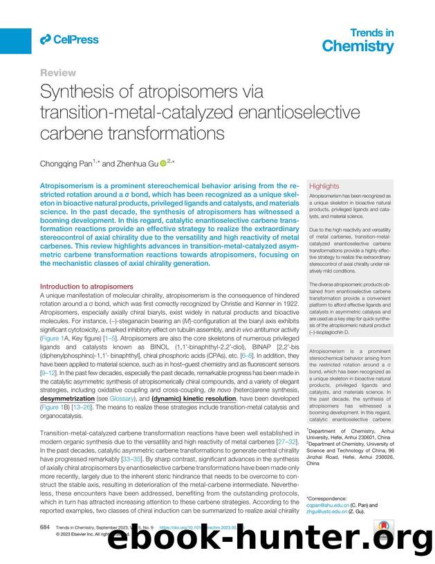 Synthesis of atropisomers via transition-metal-catalyzed enantioselective carbene transformations by Chongqing Pan & Zhenhua Gu