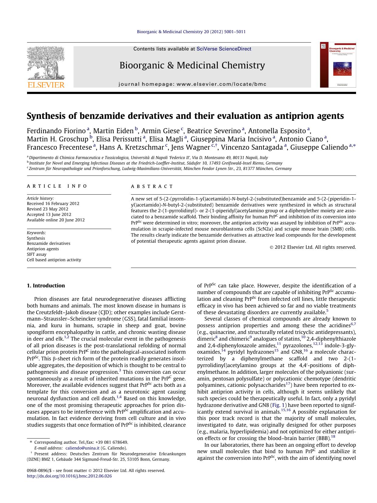 Synthesis of benzamide derivatives and their evaluation as antiprion agents by unknow