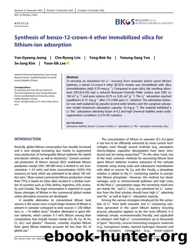 Synthesis of benzoâ12âcrownâ4âether immobilized silica for lithium ion adsorption by Unknown