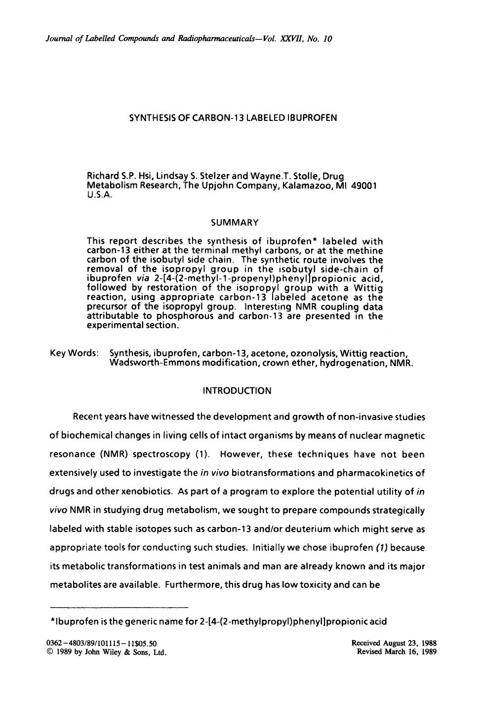 Synthesis of carbon-13 labeled ibuprofen by Unknown
