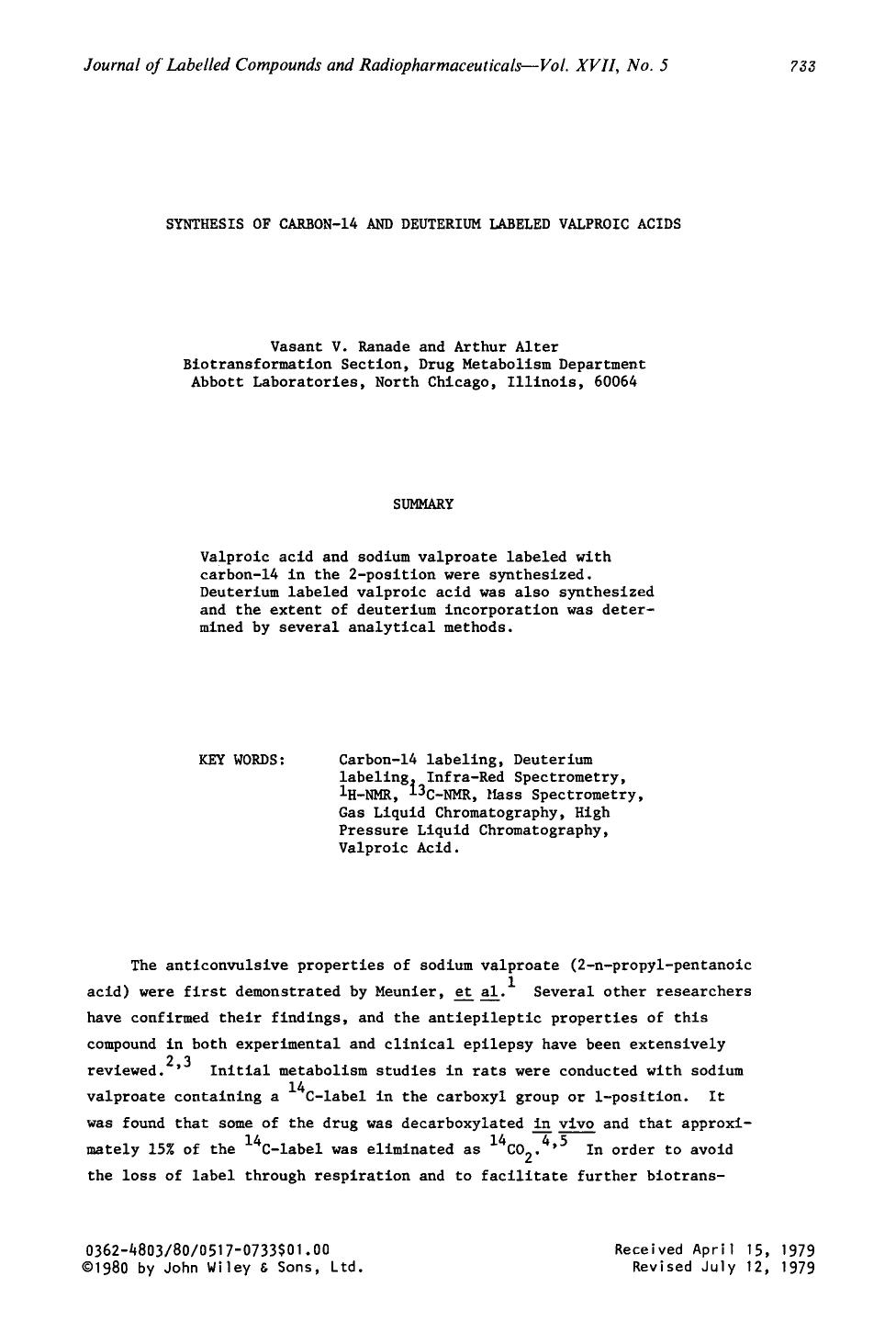 Synthesis of carbon-14 and deuterium labeled valproic acids by Unknown