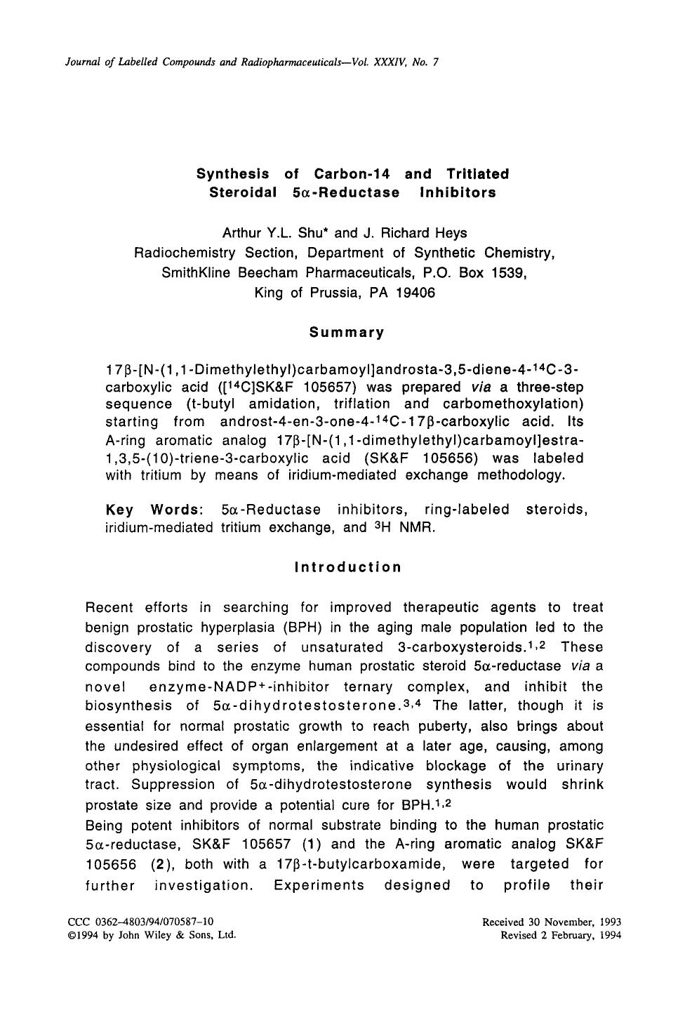 Synthesis of carbon-14 and tritiated steroidal 5[alpha]-reductase inhibitors by Unknown