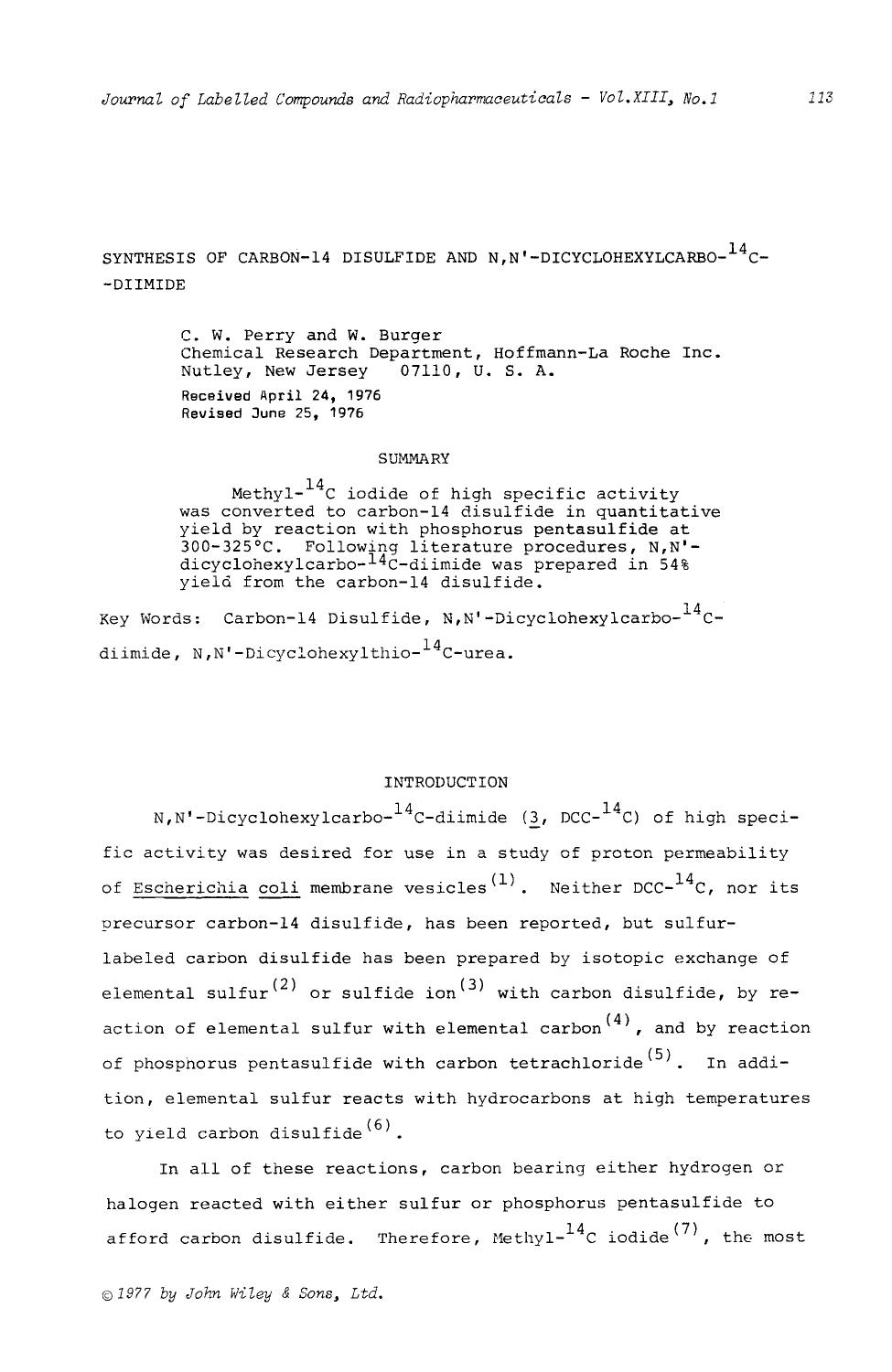 Synthesis of carbon-14 disulfide and N,N[prime]-dicyclohexylcarbo-14C-diimide by Unknown