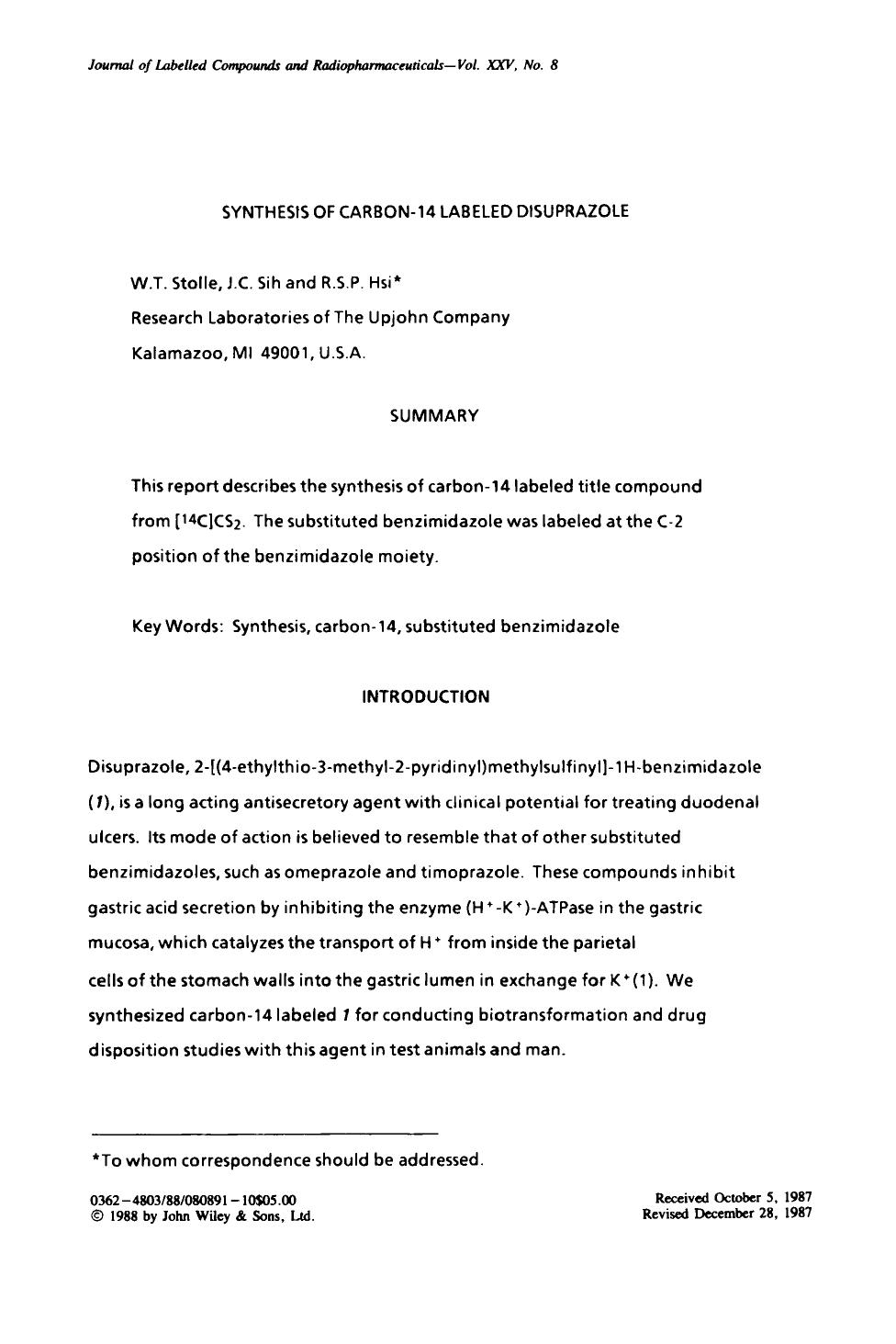 Synthesis of carbon-14 labeled disuprazole by Unknown