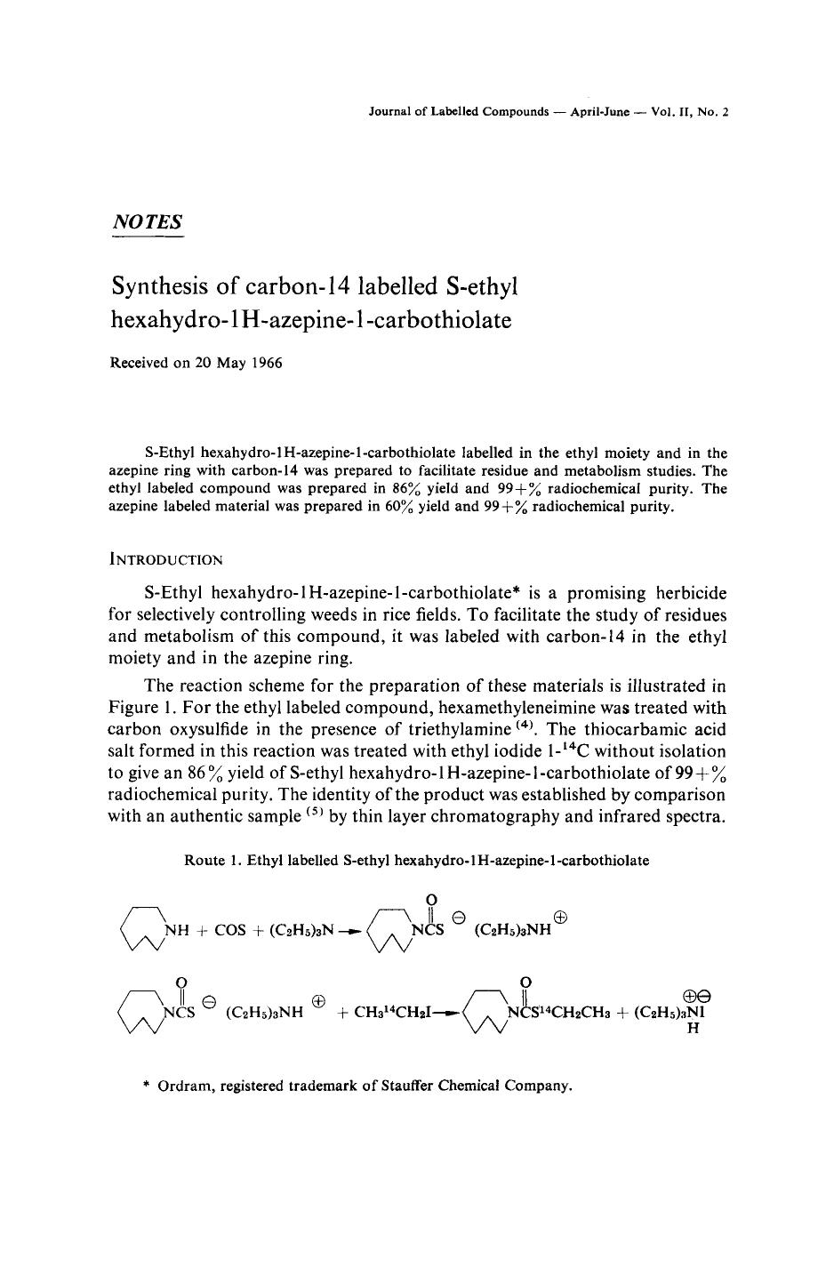 Synthesis of carbon-14 labelled S-ethyl hexahydro-1H-azepine-1-carbothiolate by Unknown
