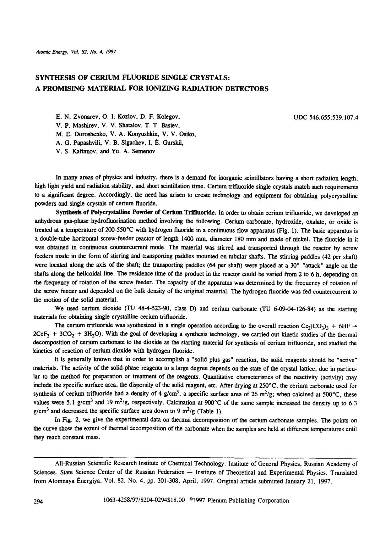 Synthesis of cerium fluoride single crystals: A promising material for ionizing radiation detectors by Unknown