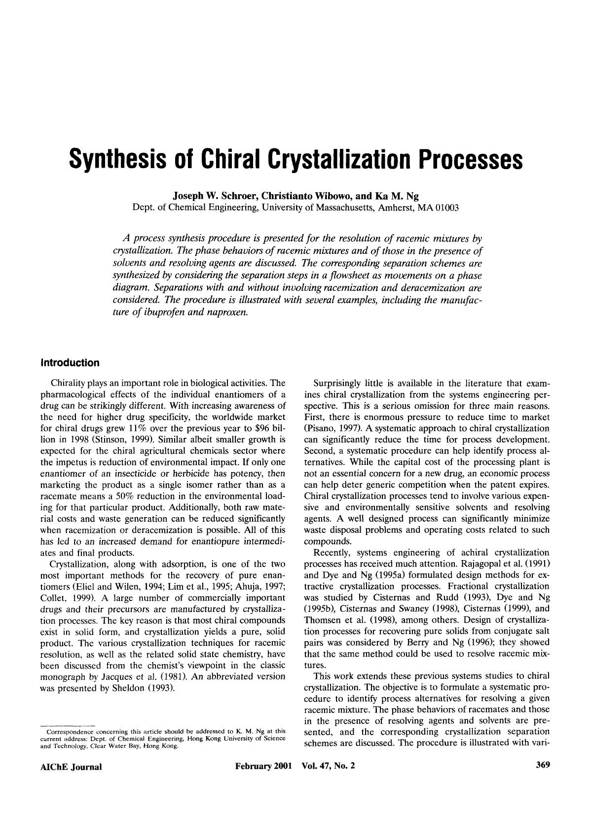 Synthesis of chiral crystallization processes by Unknown