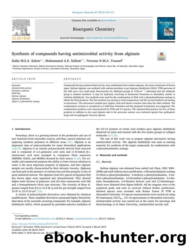 Synthesis of compounds having antimicrobial activity from alginate by Dalia M.S.A. Salem & Mohammed A.E. Sallam & Trevena N.M.A. Youssef