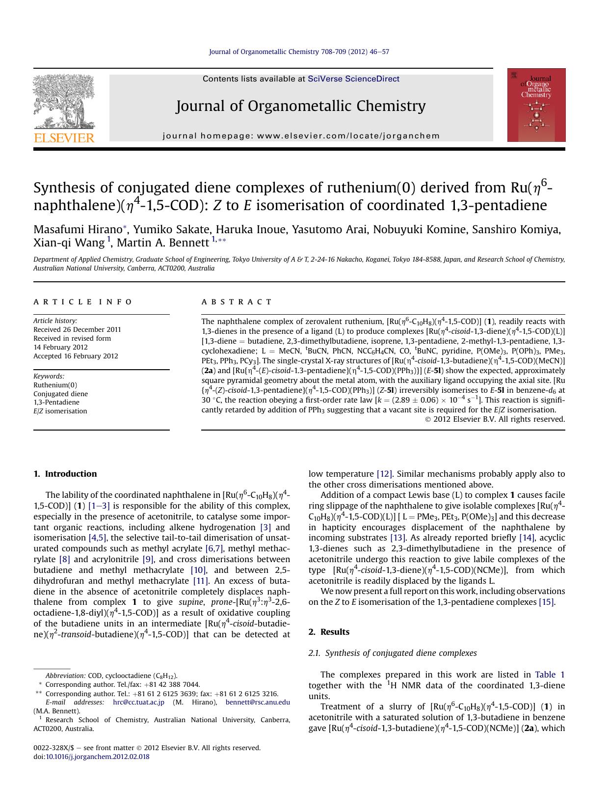 Synthesis of conjugated diene complexes of ruthenium(0) derived from Ru(&eta;6-naphthalene)(&eta;4-1,5-COD): Z to E isomerisation of coordinated 1,3-pentadiene by unknow