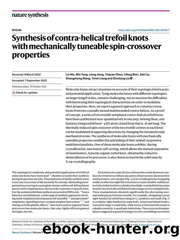 Synthesis of contra-helical trefoil knots with mechanically tuneable spin-crossover properties by unknow