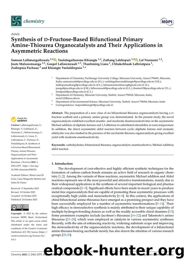 Synthesis of d-Fructose-Based Bifunctional Primary Amine-Thiourea Organocatalysts and Their Applications in Asymmetric Reactions by unknow