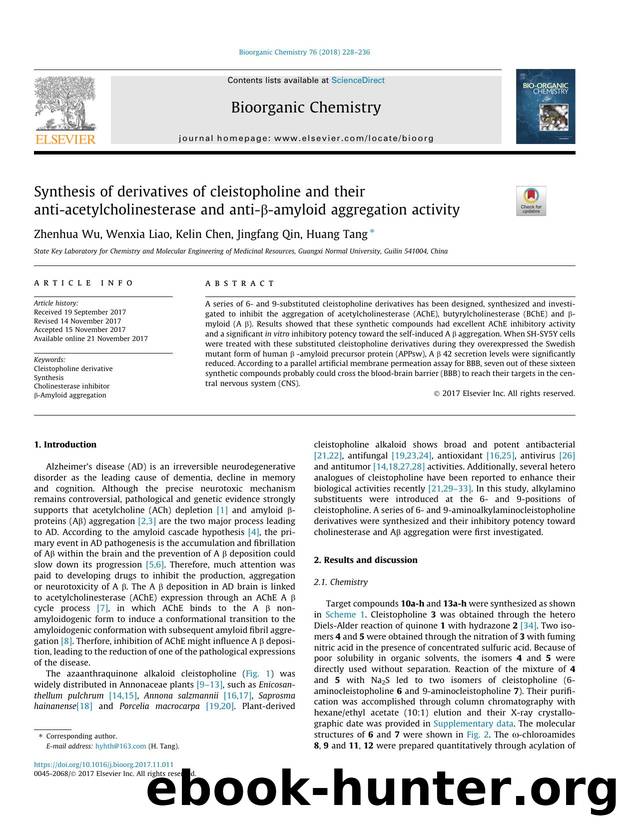Synthesis of derivatives of cleistopholine and their anti-acetylcholinesterase and anti-ÃÂ²-amyloid aggregation activity by Zhenhua Wu & Wenxia Liao & Kelin Chen & Jingfang Qin & Huang Tang