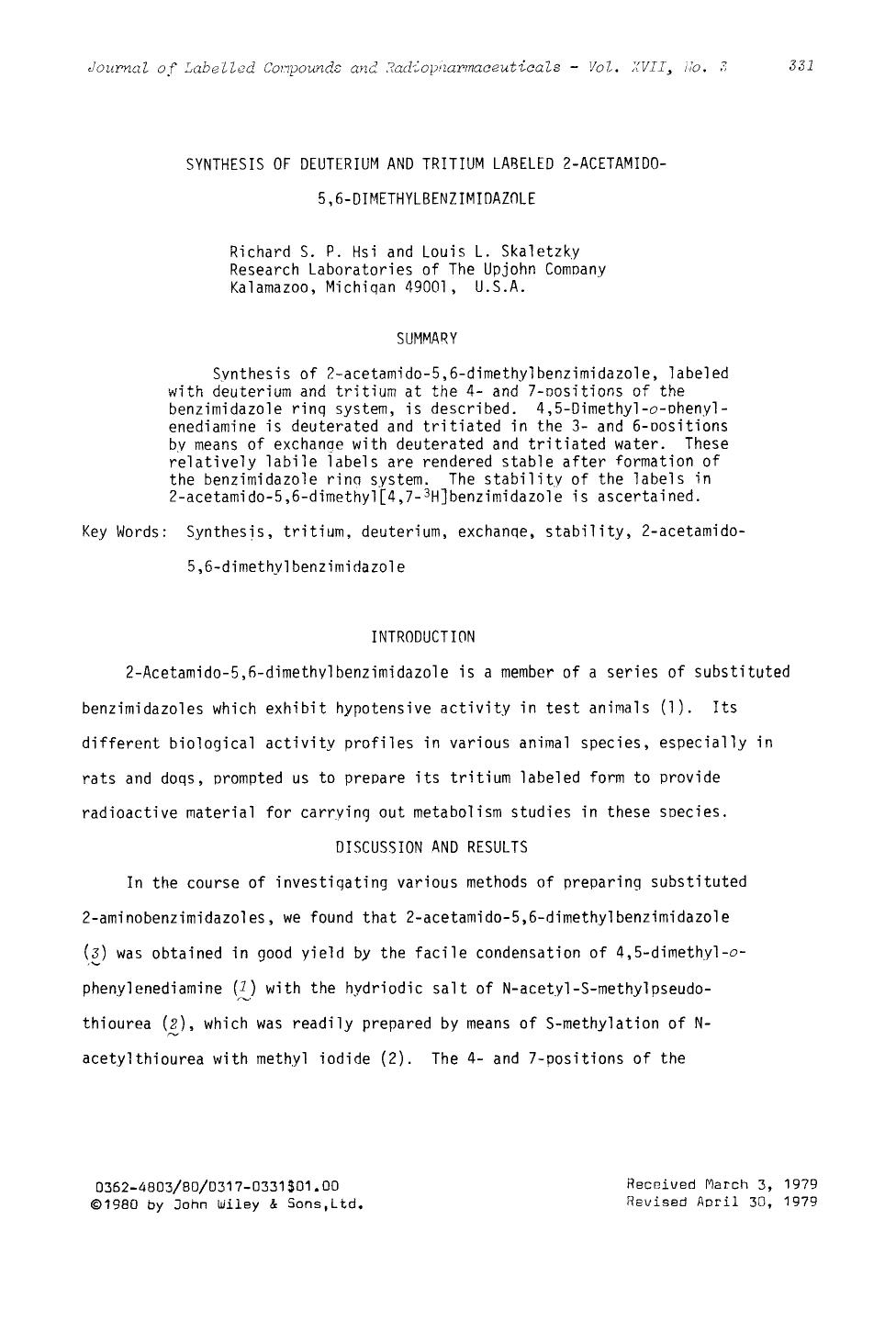 Synthesis of deuterium and tritium labeled 2-acetamido- 5,6-dimethylbenzimidazole by Unknown