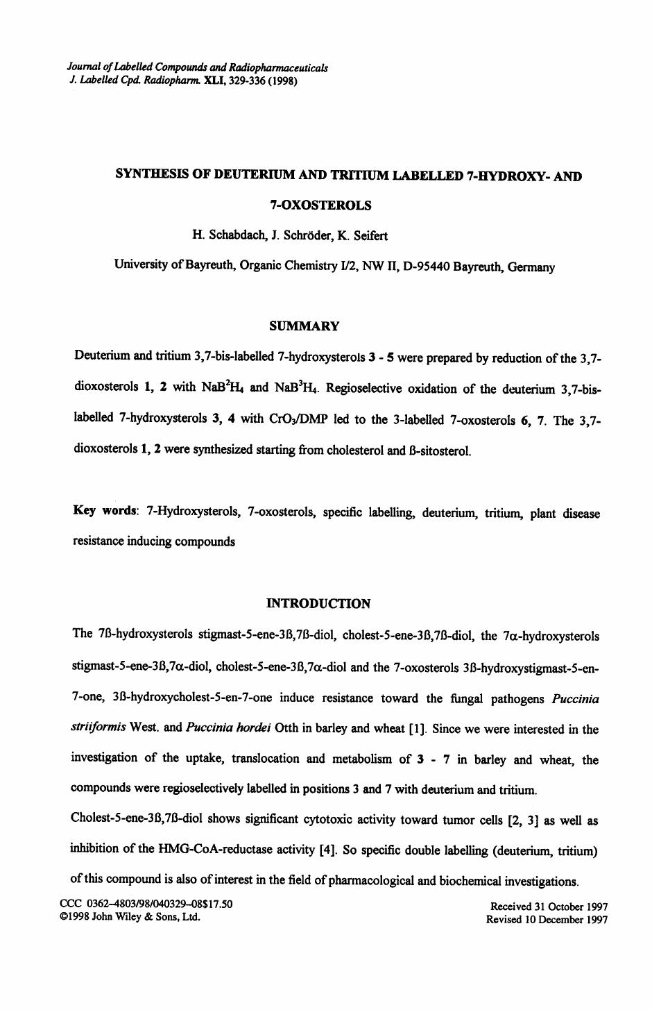 Synthesis of deuterium and tritium labelled 7-hydroxy- and 7-oxosterols by Unknown