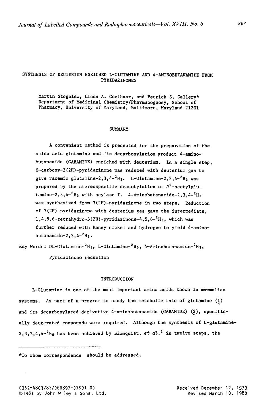 Synthesis of deuterium enriched L-glutamine and 4-aminobutanamide from pyridazinones by Unknown