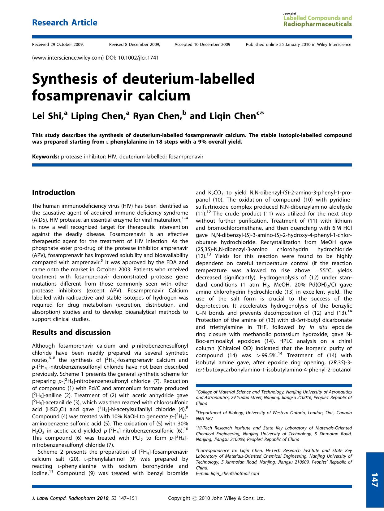 Synthesis of deuterium?labelled fosamprenavir calcium by Unknown