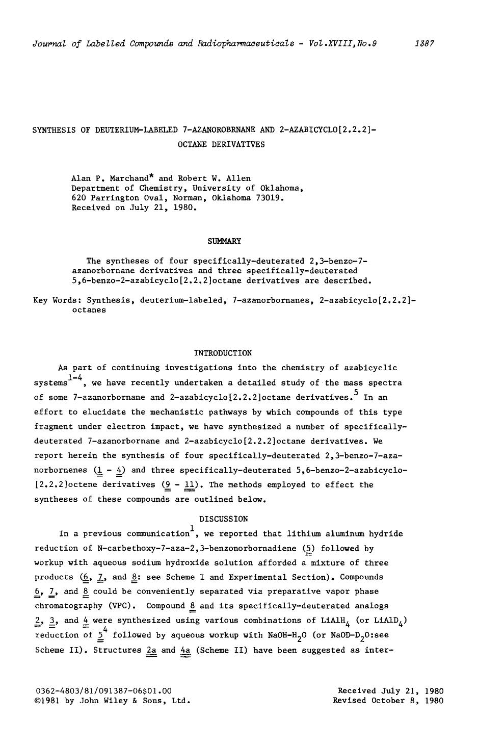 Synthesis of deuterium-labeled 7-azanorobrnane and 2-azabicyclo [2.2.2]-octane derivatives by Unknown