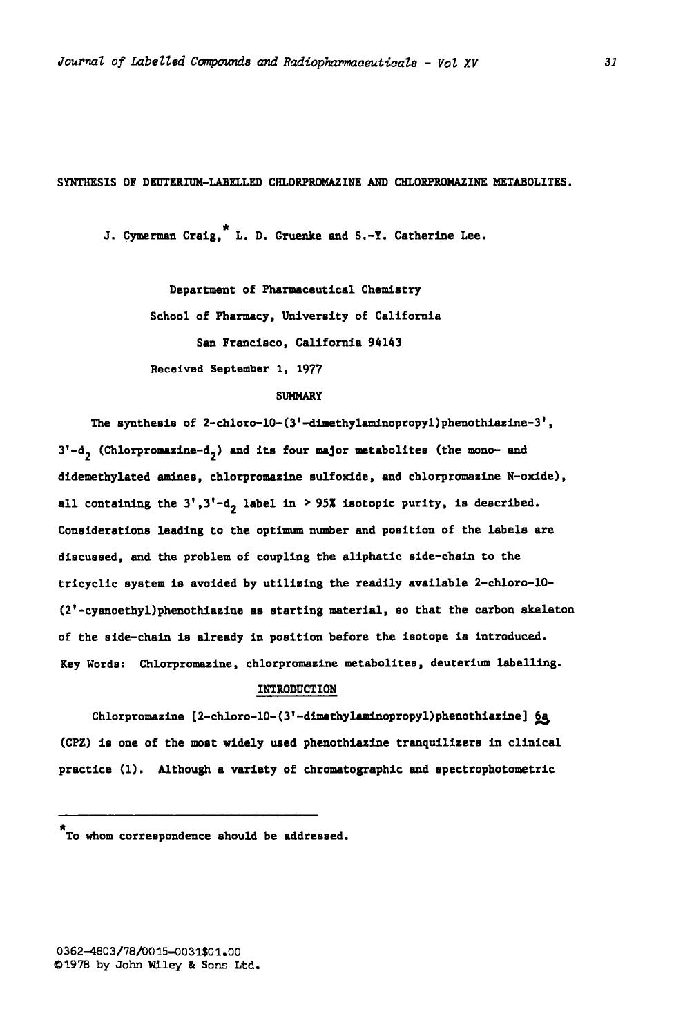 Synthesis of deuterium-labelled chlorpromazine and chlorpromazine metabolites by Unknown