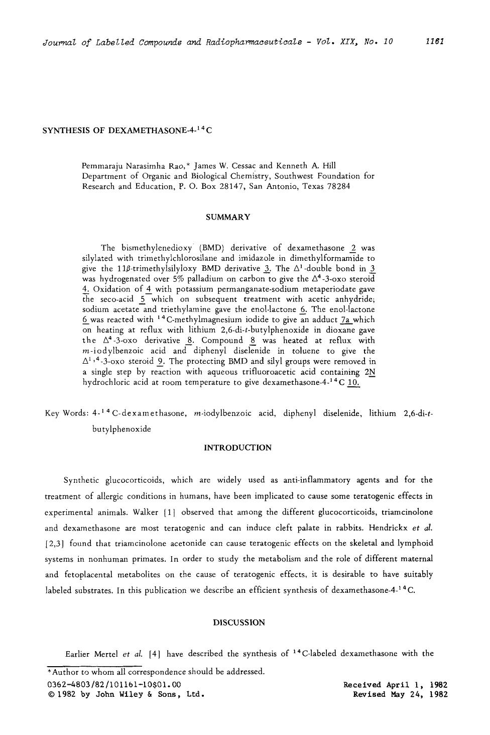 Synthesis of dexamethasone-4-14C by Unknown
