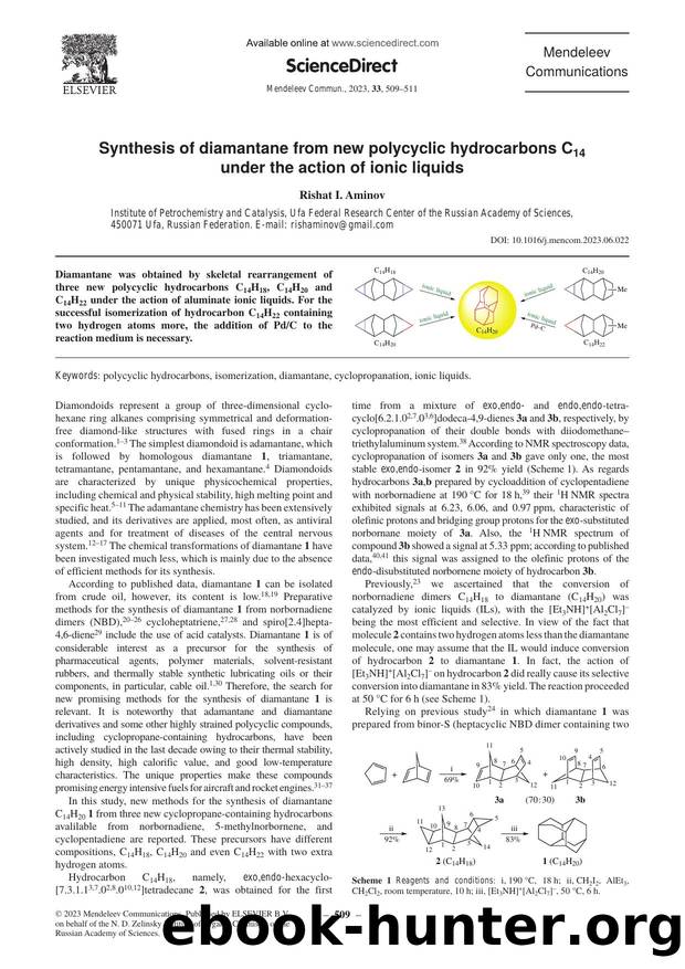 Synthesis of diamantane from new polycyclic hydrocarbons C14 under the action of ionic liquids by Rishat I. Aminov