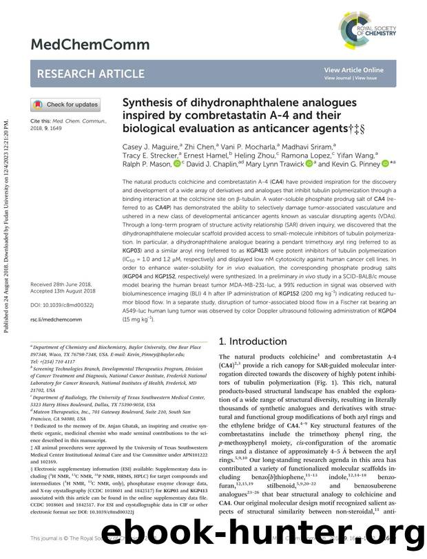 Synthesis of dihydronaphthalene analogues inspired by combretastatin A-4 and their biological evaluation as anticancer agents by unknow