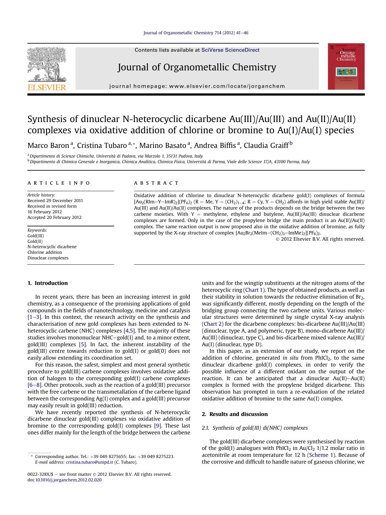 Synthesis of dinuclear N-heterocyclic dicarbene Au(III)Au(III) and Au(II)Au(II) complexes via oxidative addition of chlorine or bromine to Au(I)Au(I) species by unknow