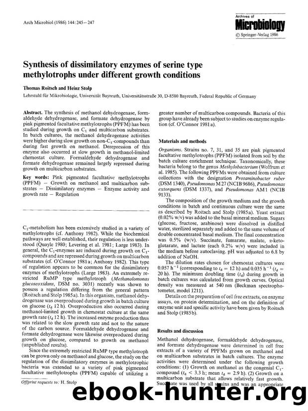 Synthesis of dissimilatory enzymes of serine type methylotrophs under different growth conditions by Unknown