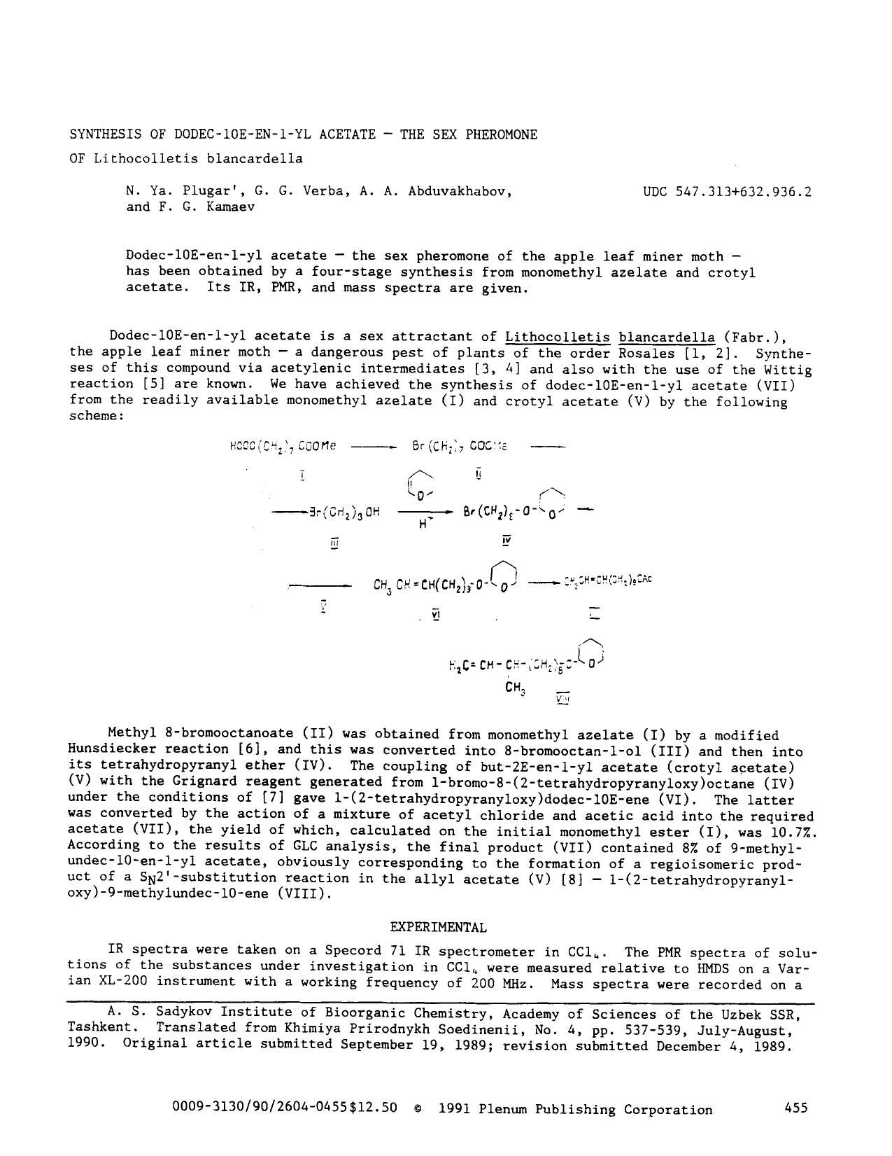 Synthesis of dodec-10E-en-1-yl acetate — The sex pheromone of Lithocolletis blancardella by Unknown