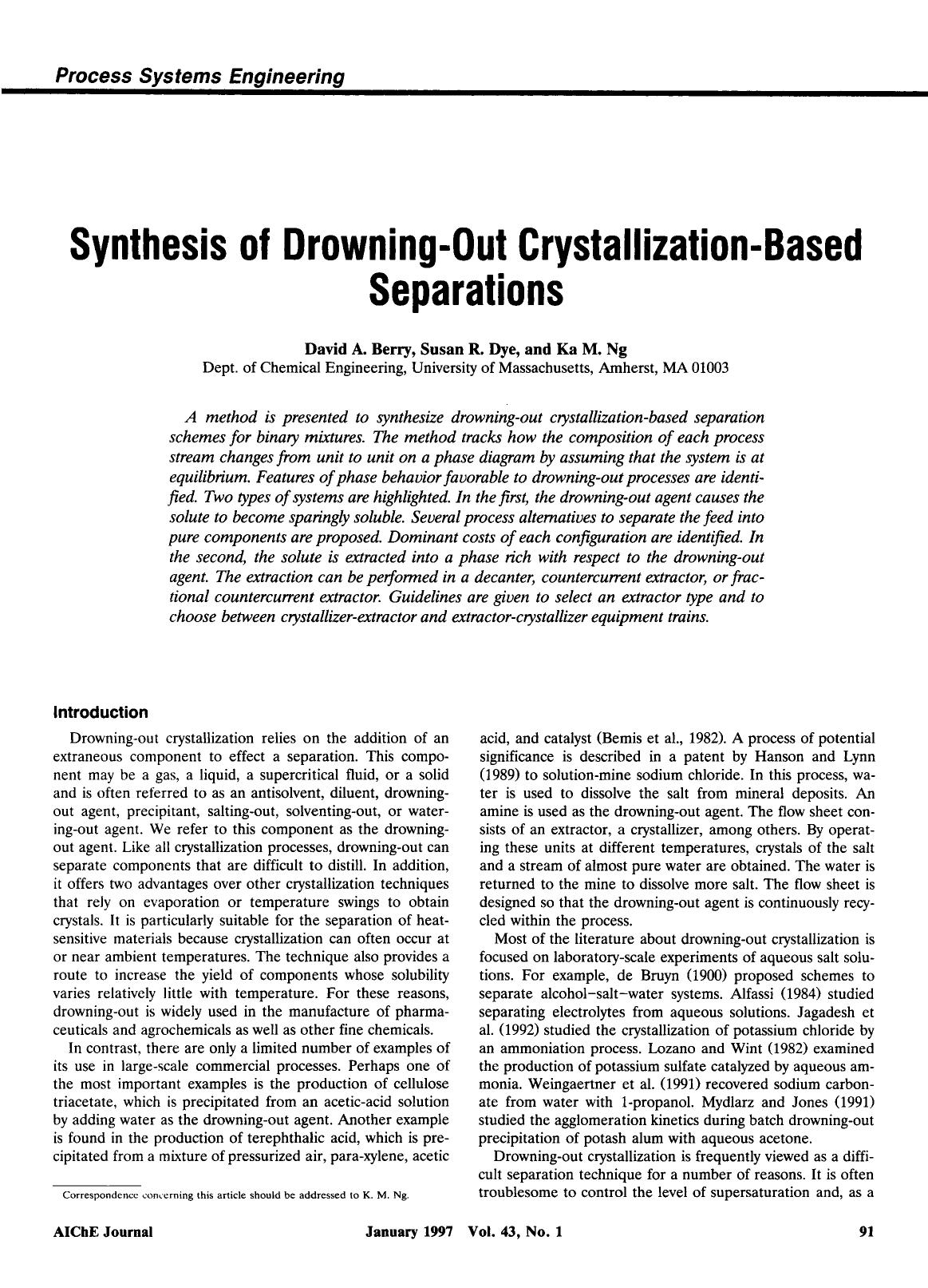 Synthesis of drowning-out crystallization-based separations by Unknown