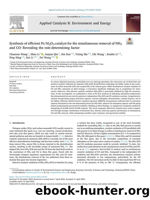 Synthesis of efficient PtAl2O3 catalyst for the simultaneous removal of NH3 and CO: Revealing the rate-determining factor by unknow