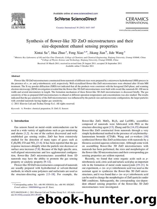 Synthesis of flower-like 3D ZnO microstructures and their size-dependent ethanol sensing properties by Xintai Su