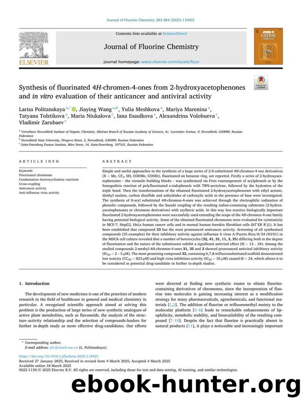 Synthesis of fluorinated 4 H -chromen-4-ones from 2-hydroxyacetophenones and in vitro evaluation of their anticancer and antiviral activity by unknow