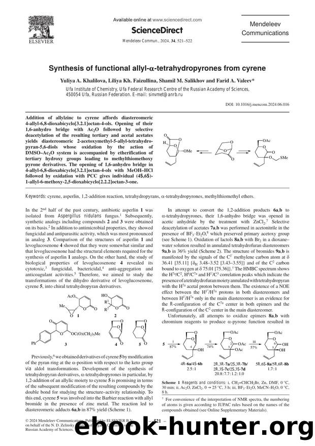 Synthesis of functional allyl-Î±-tetrahydropyrones from cyrene by Yuliya A. Khalilova & Liliya Kh. Faizullina & Shamil M. Salikhov & Farid A. Valeev