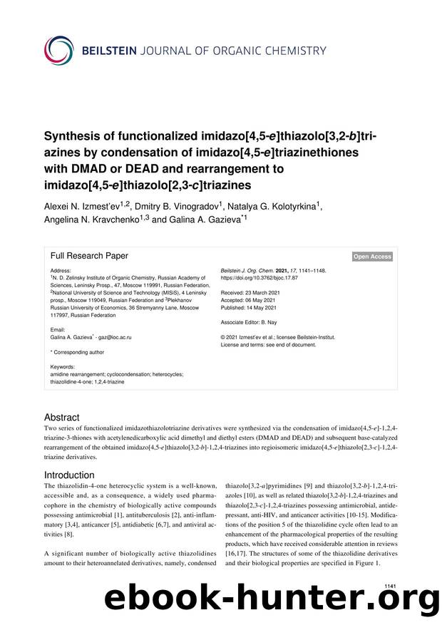 Synthesis of functionalized imidazo[4,5-e]thiazolo[3,2-b]triazines by condensation of imidazo[4,5-e]triazinethiones with DMAD or DEAD and rearrangement to imidazo[4,5-e]thiazolo[2,3-c]triazines by unknow