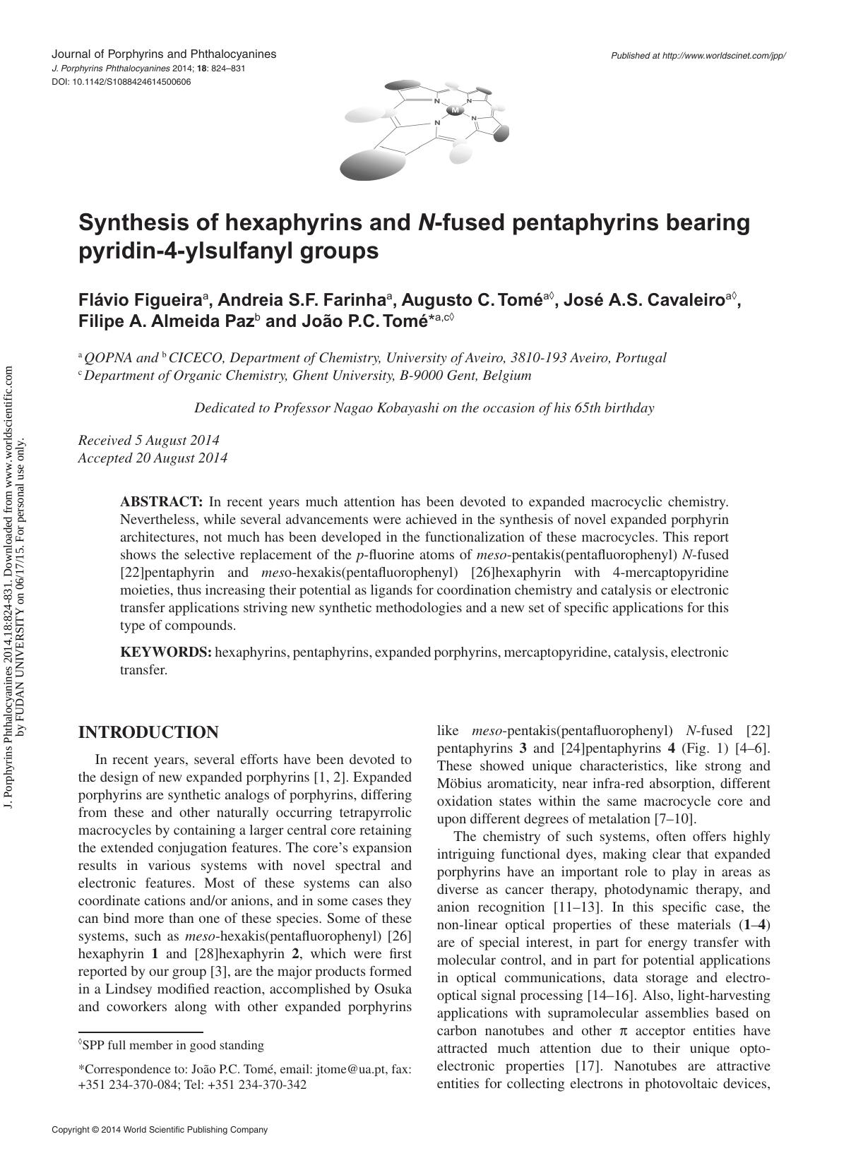 Synthesis of hexaphyrins and N-fused pentaphyrins bearing pyridin-4-ylsulfanyl groups by unknow