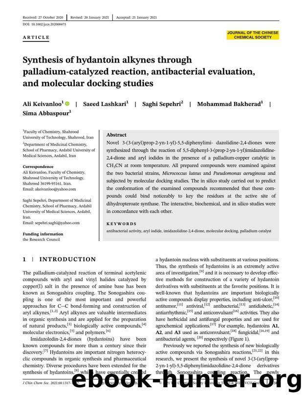 Synthesis of hydantoin alkynes through palladium-catalyzed reaction, antibacterial evaluation and molecular docking studies by Unknown