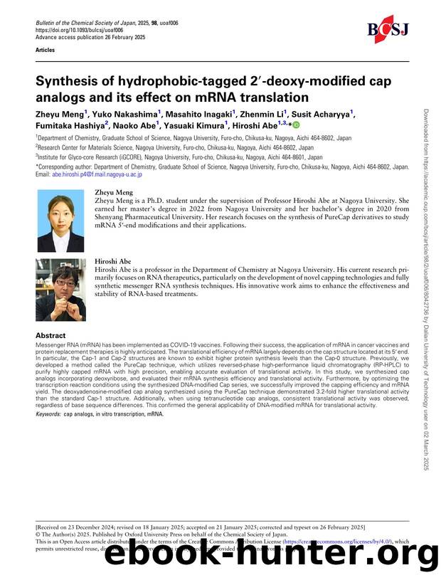 Synthesis of hydrophobic-tagged 2â²-deoxy-modified cap analogs and its effect on mRNA translation by unknow
