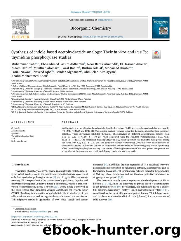 Synthesis of indole based acetohydrazide analogs_ Their in vitro and in silico thymidine phosphorylase studies by unknow