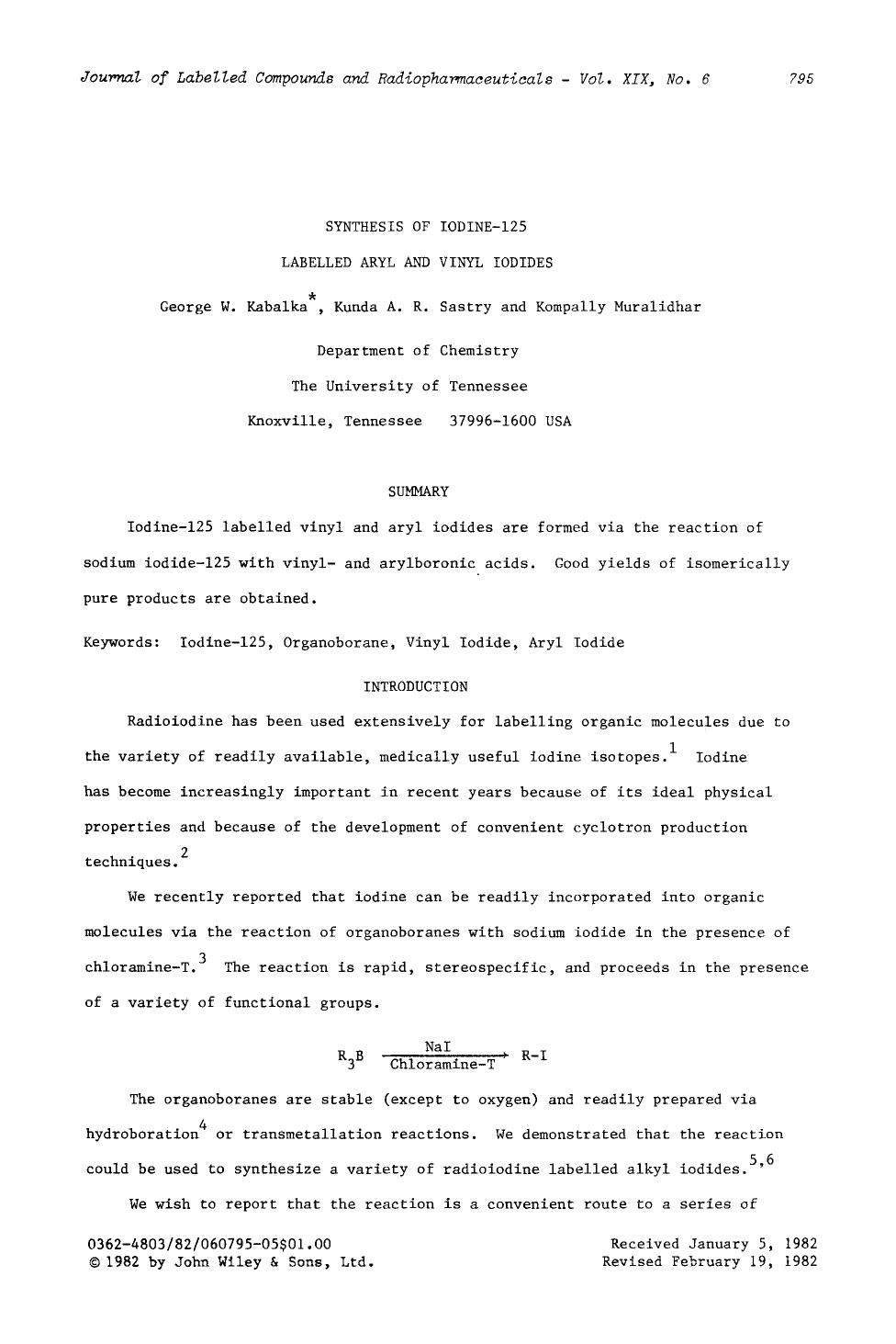 Synthesis of iodine-125 labelled aryl and vinyl iodides by Unknown