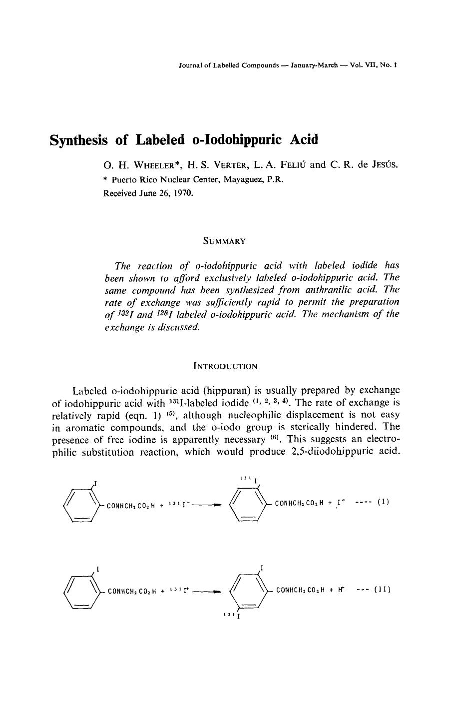 Synthesis of labeled o-iodohippuric acid by Unknown