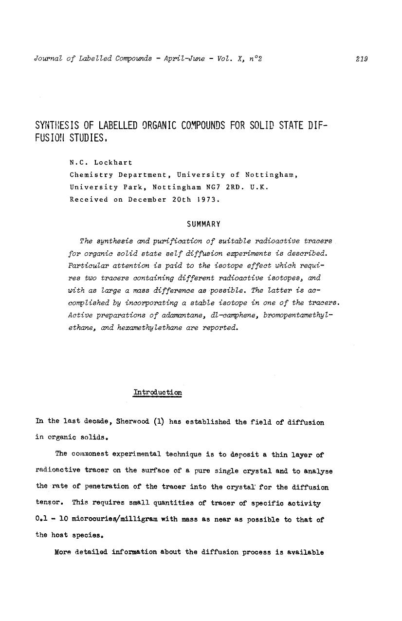 Synthesis of labelled organic compounds for solid state diffusion studies by Unknown