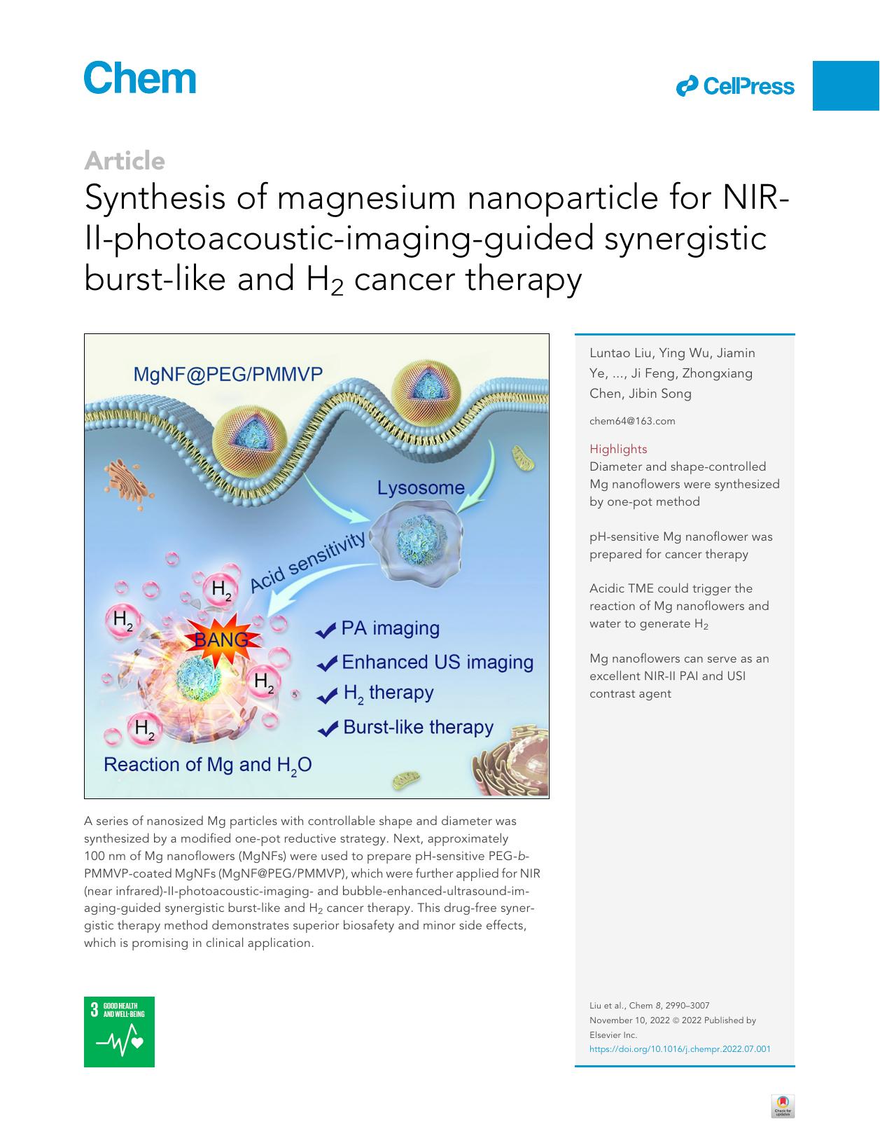 Synthesis of magnesium nanoparticle for NIR-II-photoacoustic-imaging-guided synergistic burst-like and H2 cancer therapy by unknow