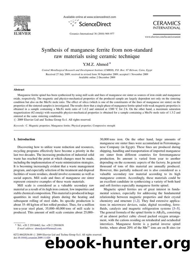 Synthesis of manganese ferrite from non-standard raw materials using ceramic technique by Y.M.Z. Ahmed