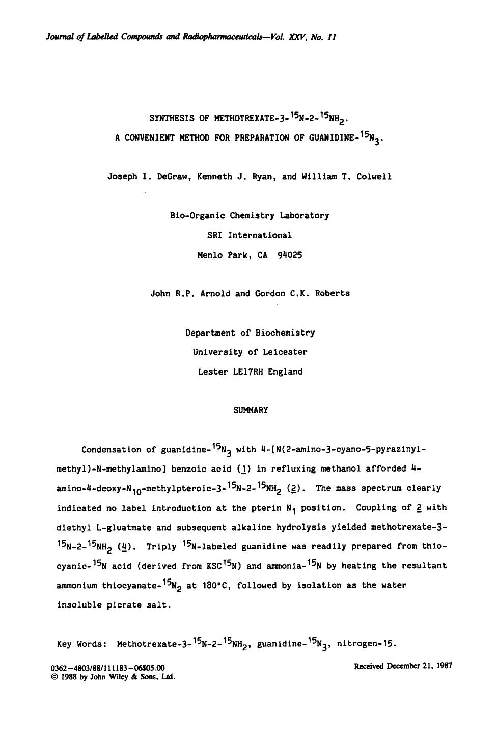 Synthesis of methotrexate-3-15N-2-15NH2. A convenient method for preparation of guanidiine-15N3 by Unknown